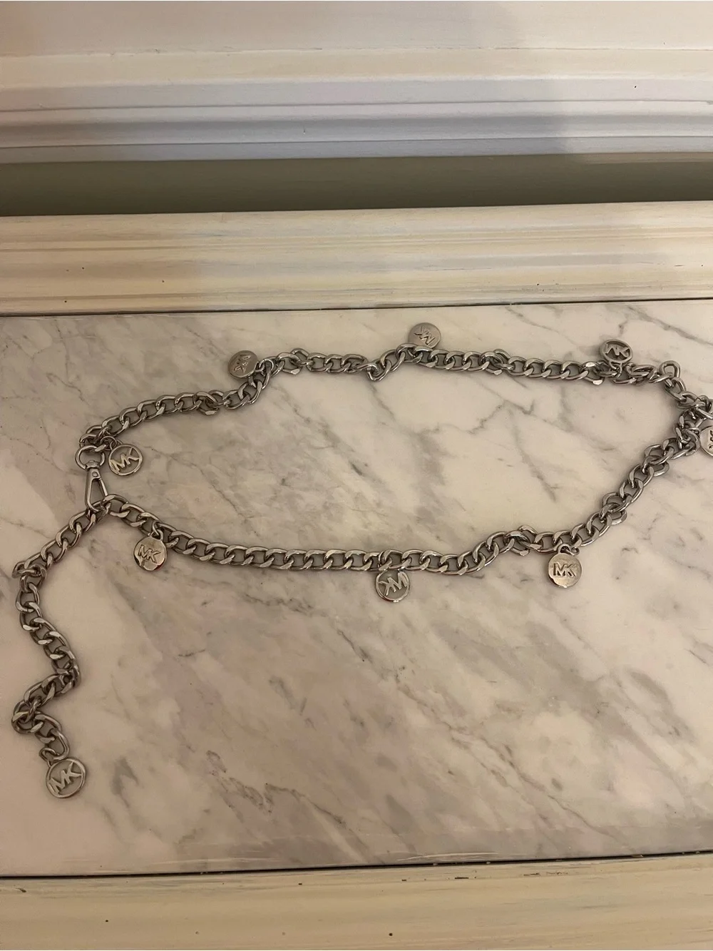 Michael Kors Silver Logo Charm Chain Belt